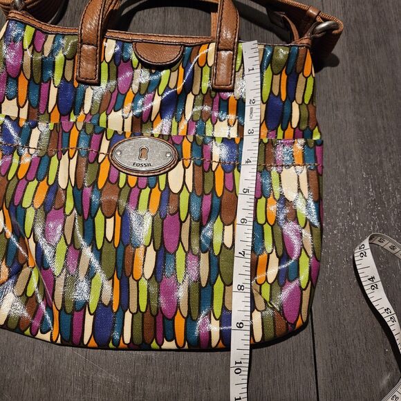 Fossil Calypso Key Per Multi Color Feather Print Coated Canvas Bag Crossbody - Picture 3 of 9